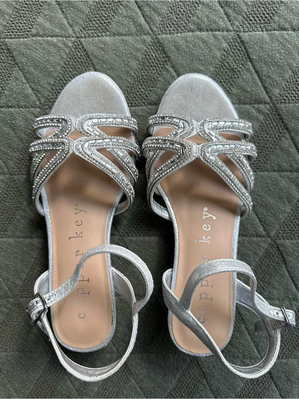Girls Copper Key Rhinestone Wedge Heel